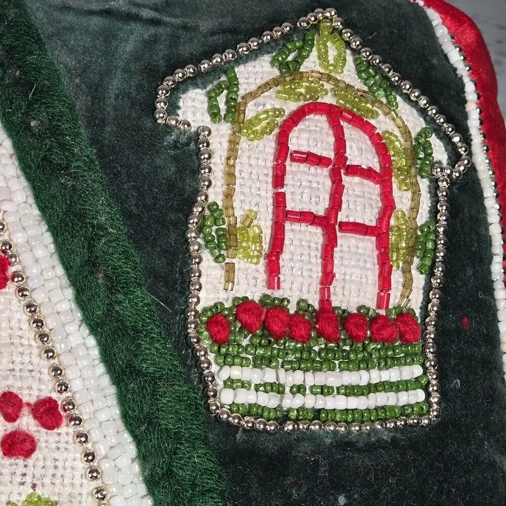 Christmas Gingerbread House Beaded Pillow NWT Red Green White Holiday Novogratz
